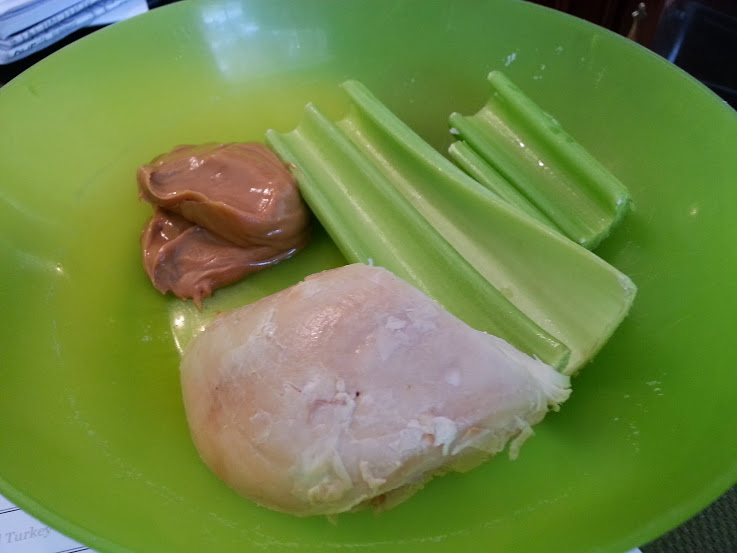 Clean Eating Snack - daily cooler. chicken breast, celery, nut butter.