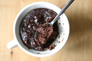 Recipe for Microwave Protein Cake with Fudge Sauce